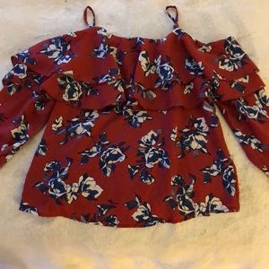 Japna Blouse (Red with Blue & White Flowers)